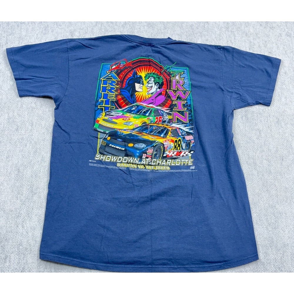 Vintage Dale Jarrett Shirt Men Large Blue Batman Joker Nascar Tee Irwin 90s